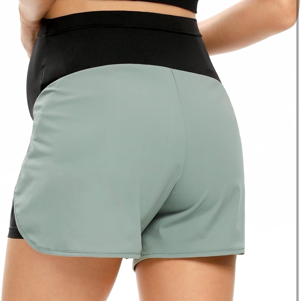 AMPOSH Women's Maternity Over Belly Buttery Soft Workout Short in Grey Sage - Picture 2 of 5